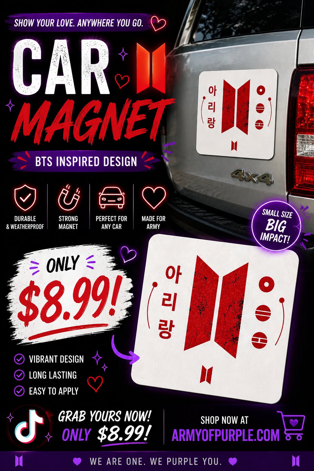 Car Magnet — Red Korean BTS-style
