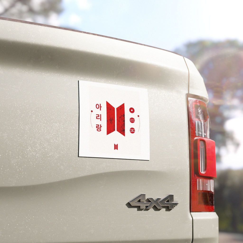Car Magnet — Red Korean BTS-style Design with 아리랑 Text