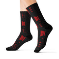 BTS Black & Red Geometric Sublimation Socks — Bold Pattern Crew Socks